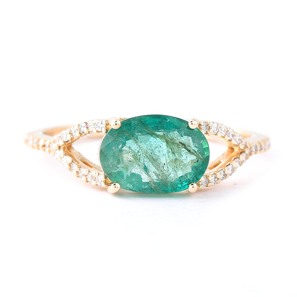 1.69 Ct Oval Mixed Cut Natural Emerald 14K Gold Ring