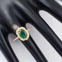 1.44 Ct Oval Mixed Cut Natural Emerald 14K Gold Ring