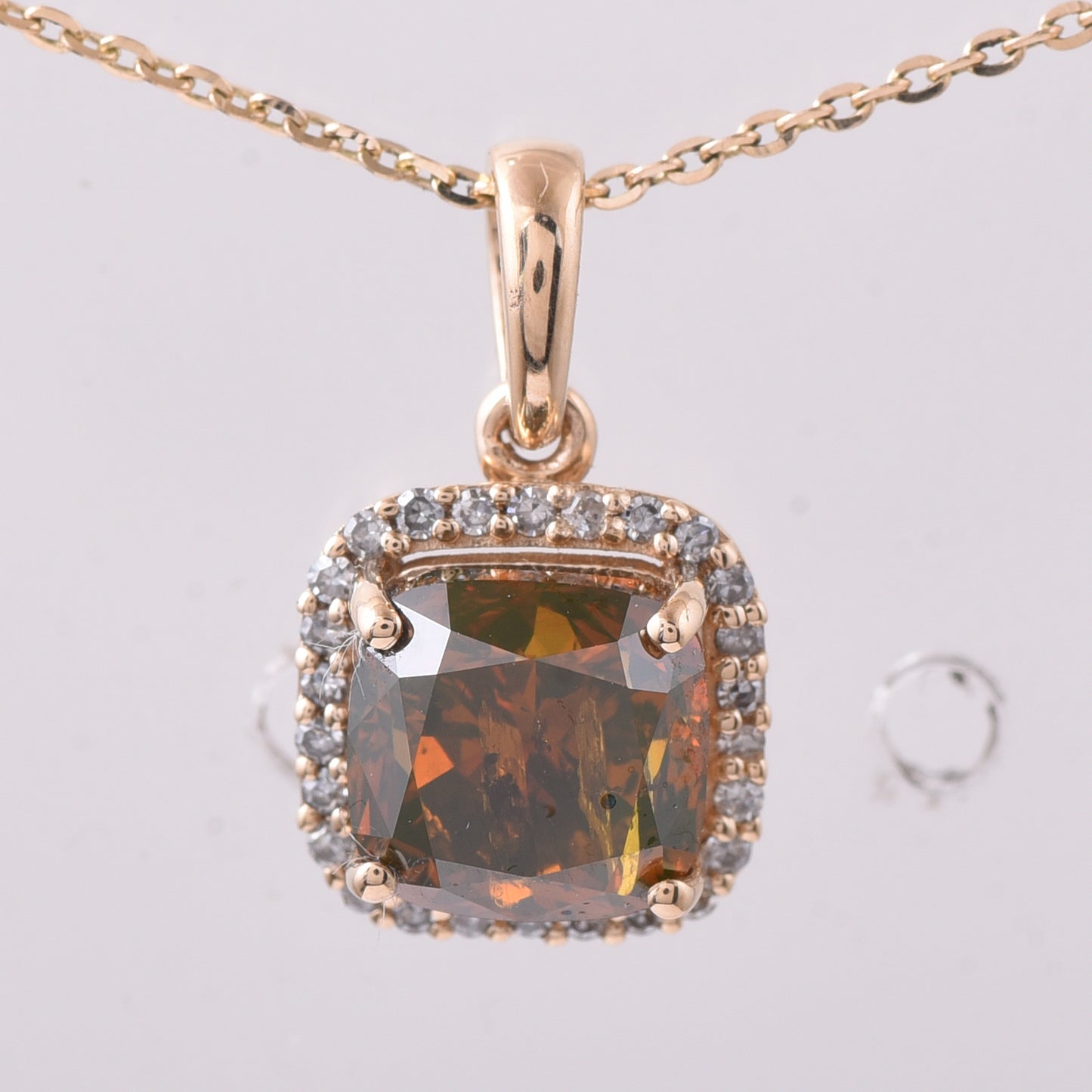 2.09 Ct Cushion Red Diamond 14K Gold Pendant