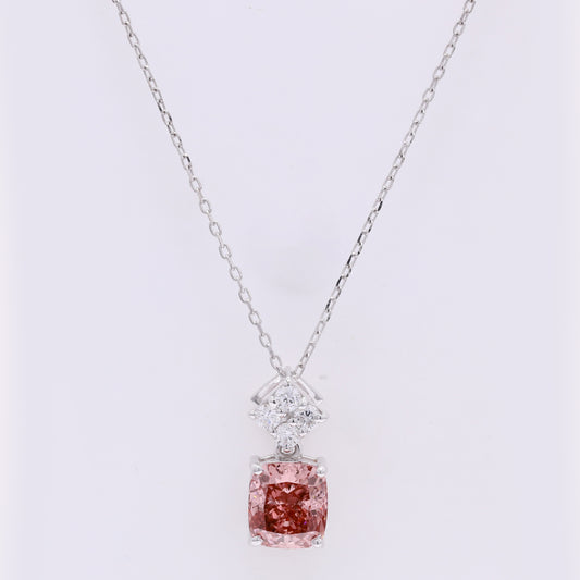 1.10 Carats Fancy Vivid Pink Lab Grown Diamond 14K Gold Pendant