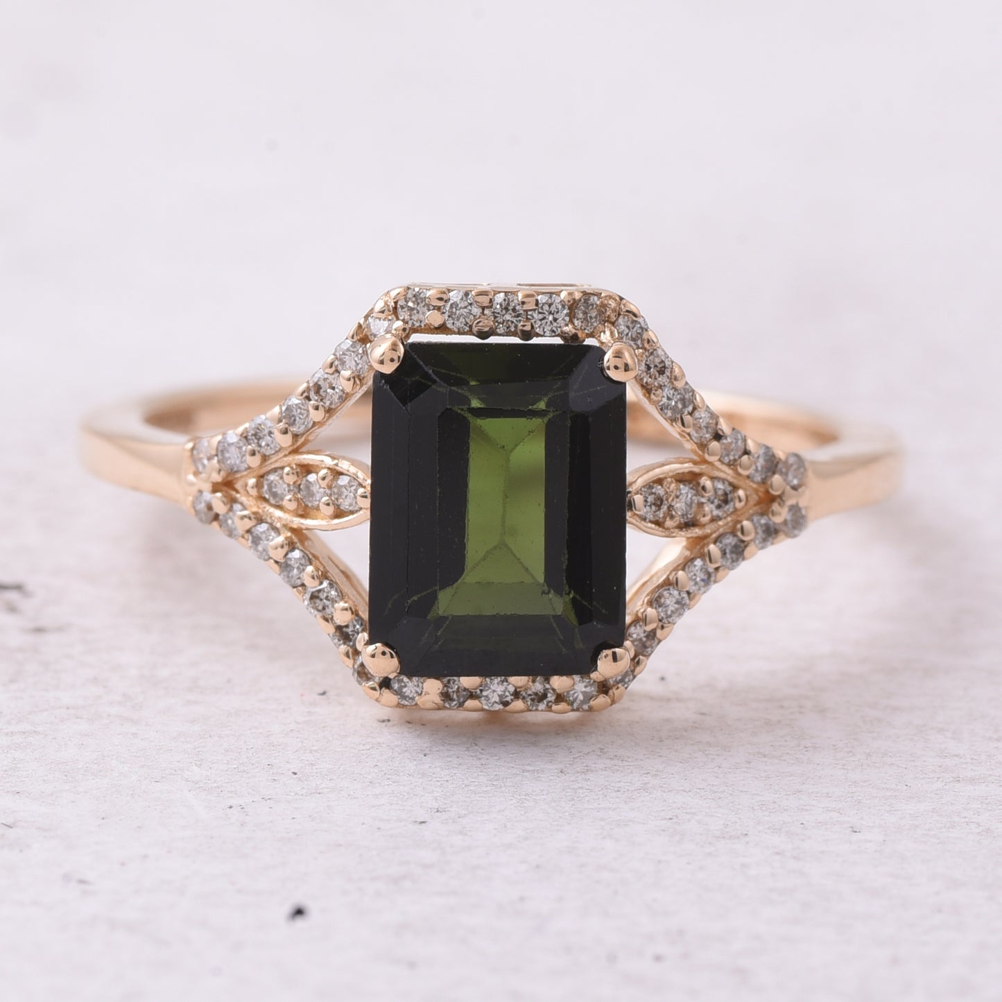 1.85 Ct Octagon Step Cut Natural Tourmaline 14K Gold Ring