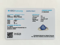 3.82 Ct Pear, Round Tanzanite 14K Gold Ring