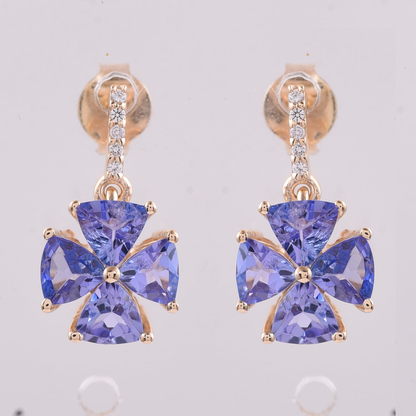 1.68 Ct Trillion Tanzanite 9K Gold Earrings