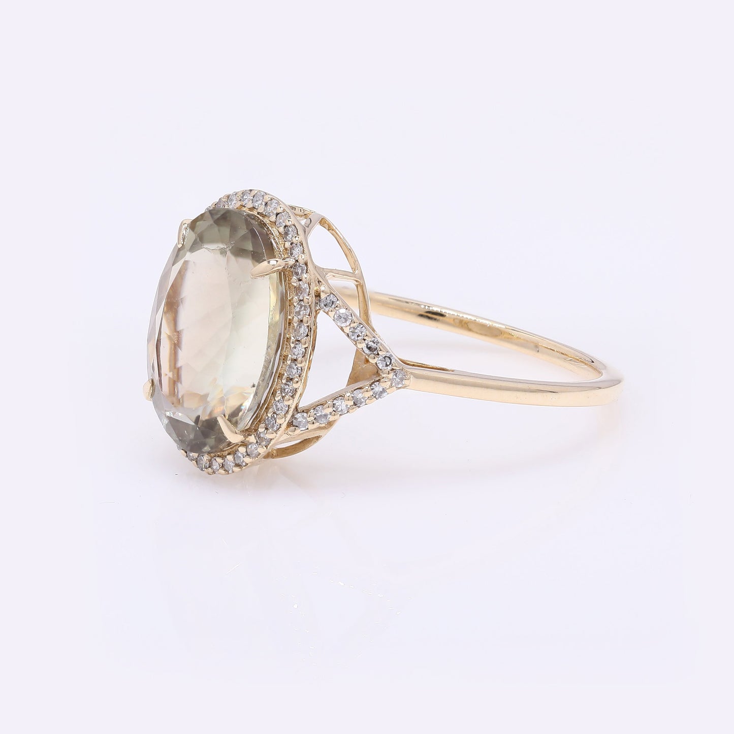 3.91 Ct Oval Mixed Cut Natural Plagioclase Feldspar Sunstone 14K Gold Ring