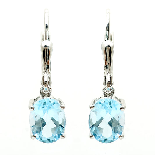 3.30 Ct Oval Blue Topaz 925 Sterling Silver Earrings