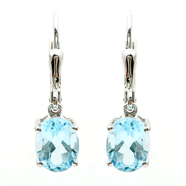 3.30 Ct Oval Blue Topaz 925 Sterling Silver Earrings