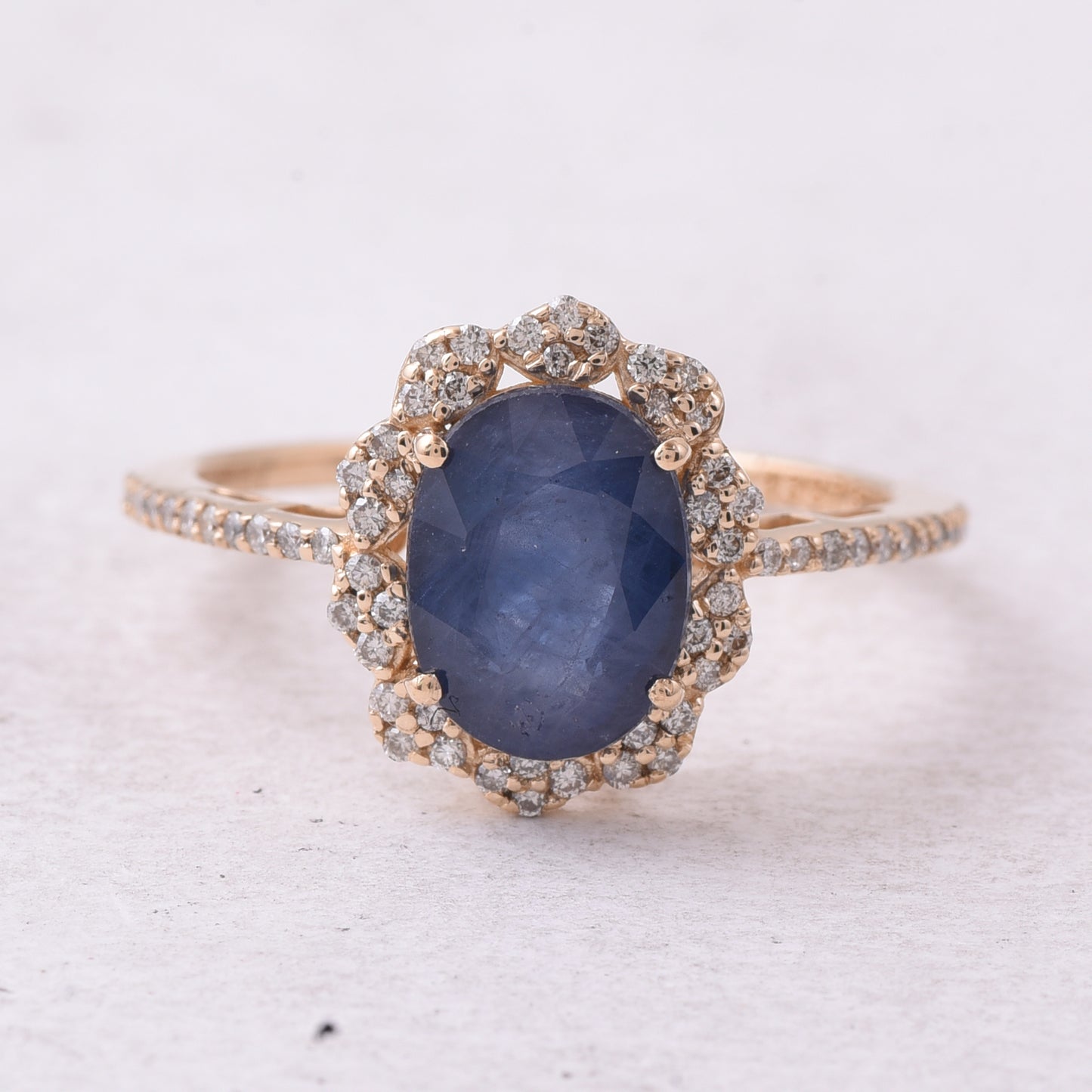2.90 Ct Oval Mixed Cut Natural Sapphire 14K Gold Ring