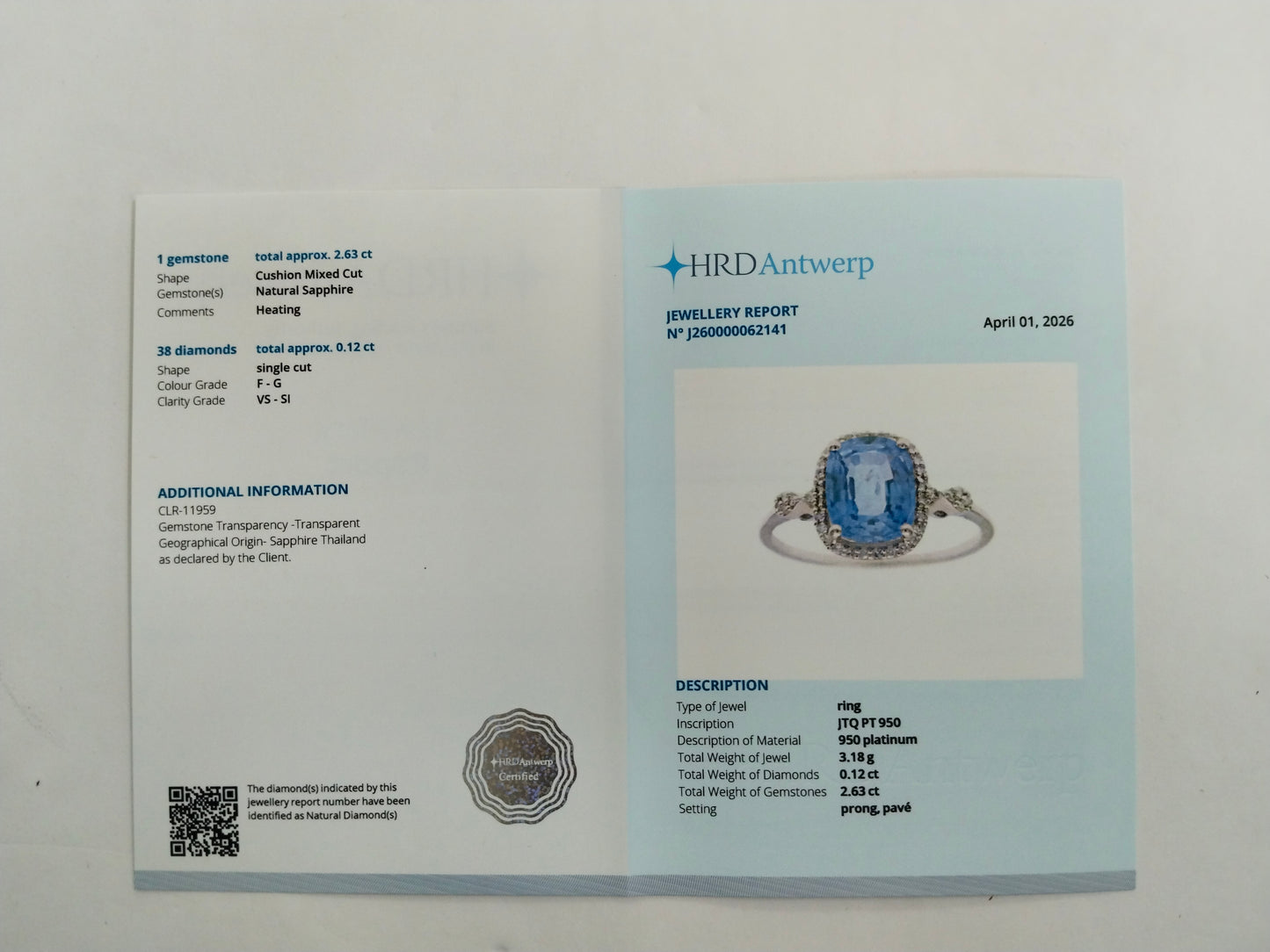 2.75 Ct Cushion Mixed Cut Natural Sapphire 950 Platinum Ring