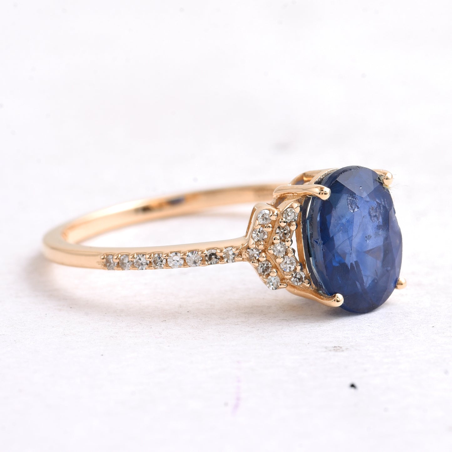 2.16 Ct Oval Mixed Cut Natural Sapphire 14K Gold Ring