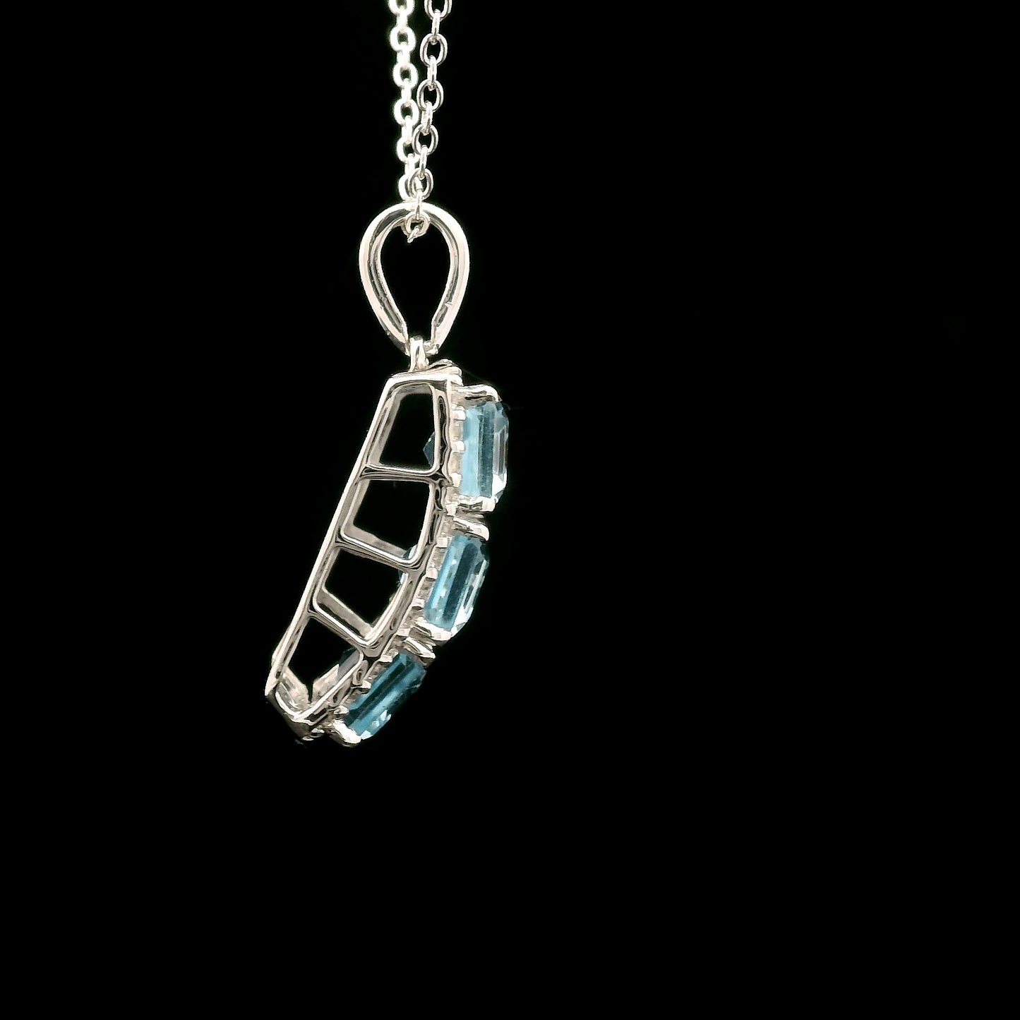 4.62 Ct Octagon Blue Topaz, White Zircon 925 Sterling Silver Pendant