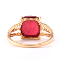 5.44 Ct Cushion Cabochon Cut Natural Pink Tourmaline 14K Gold Ring