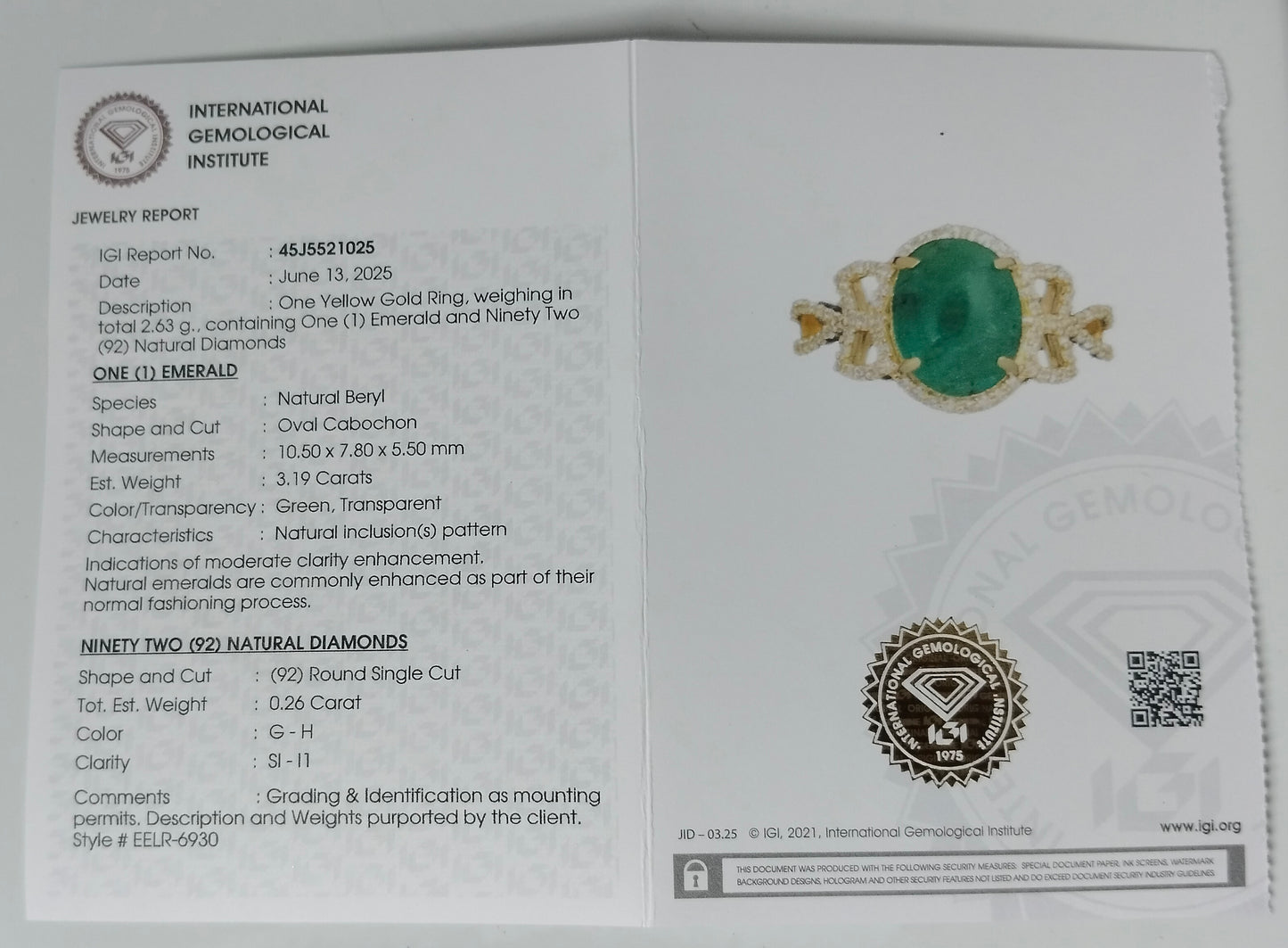 3.45 Ct Oval Cabochon Natural Beryl Emerald 14K Gold Ring