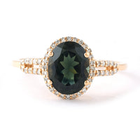 1.86 Ct Oval Mixed Cut Natural Green Tourmaline 14K Gold Ring