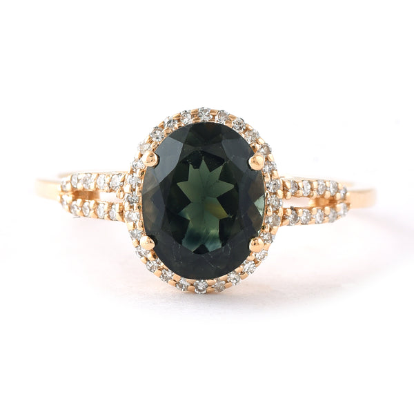 1.86 Ct Oval Mixed Cut Natural Green Tourmaline 14K Gold Ring