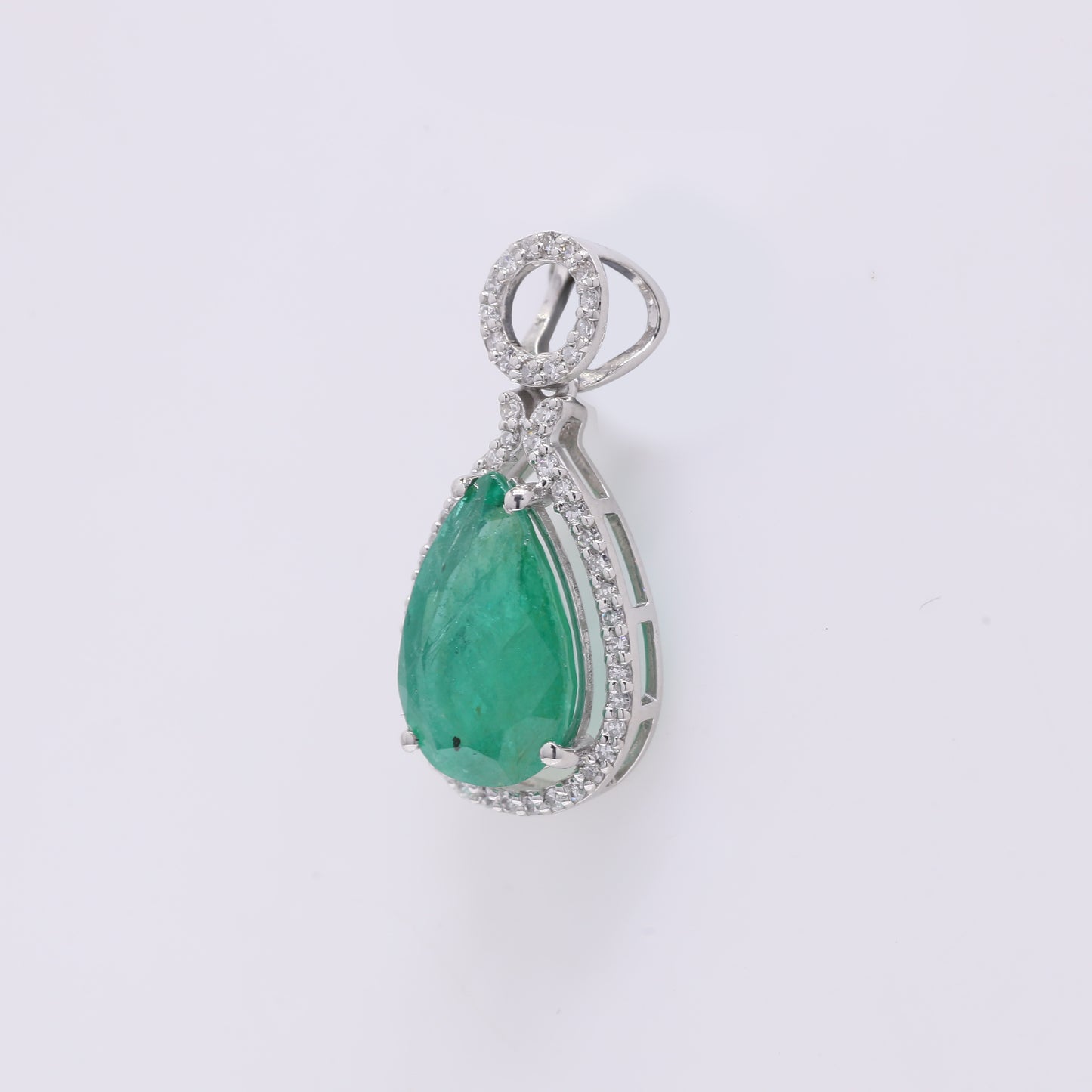 2.80 Ct Pear Mixed Cut Natural Emerald 950 Platinum Pendant