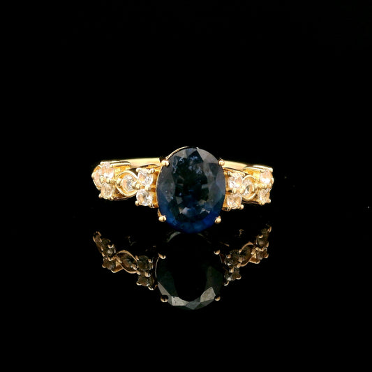 1.96 Ct Oval Mixed Cut Natural Corundum Sapphire 14K Gold Ring