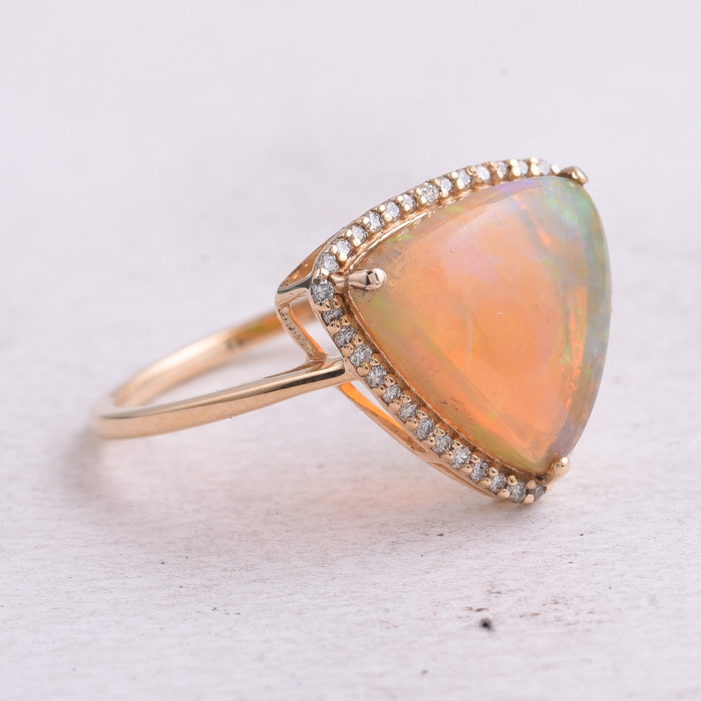 2.93 Ct Triangle Cabochon Natural Opal 14K Gold Ring