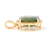 6.49 Ct Cushion Mixed Cut Natural Green Sapphire 14K Gold Pendant