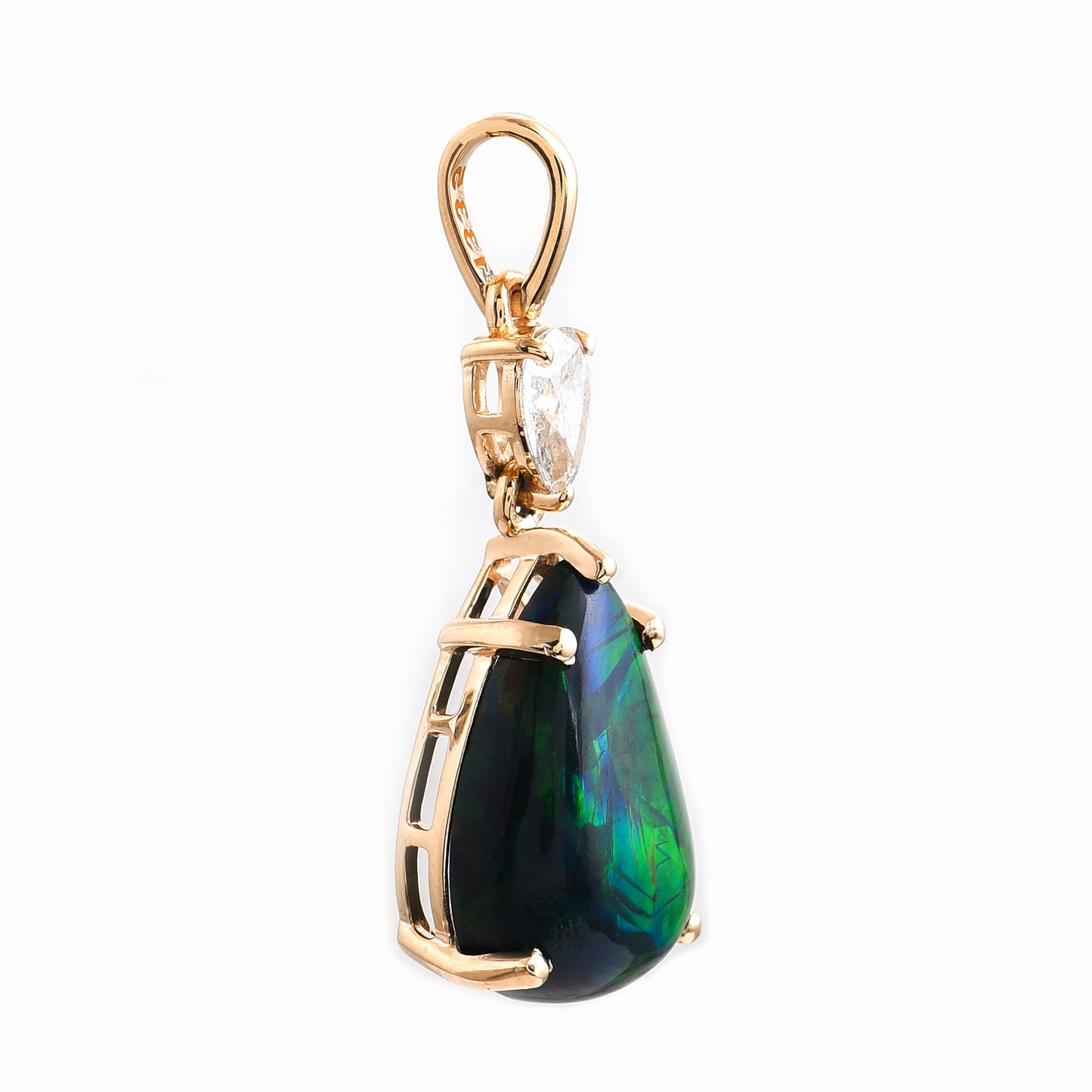 2.84 Ct Pear Black Opal 14K Gold Pendant