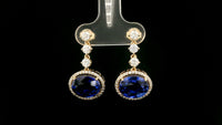 8.51 Ct Oval Lab Grown Blue Sapphire 14K Gold Earrings