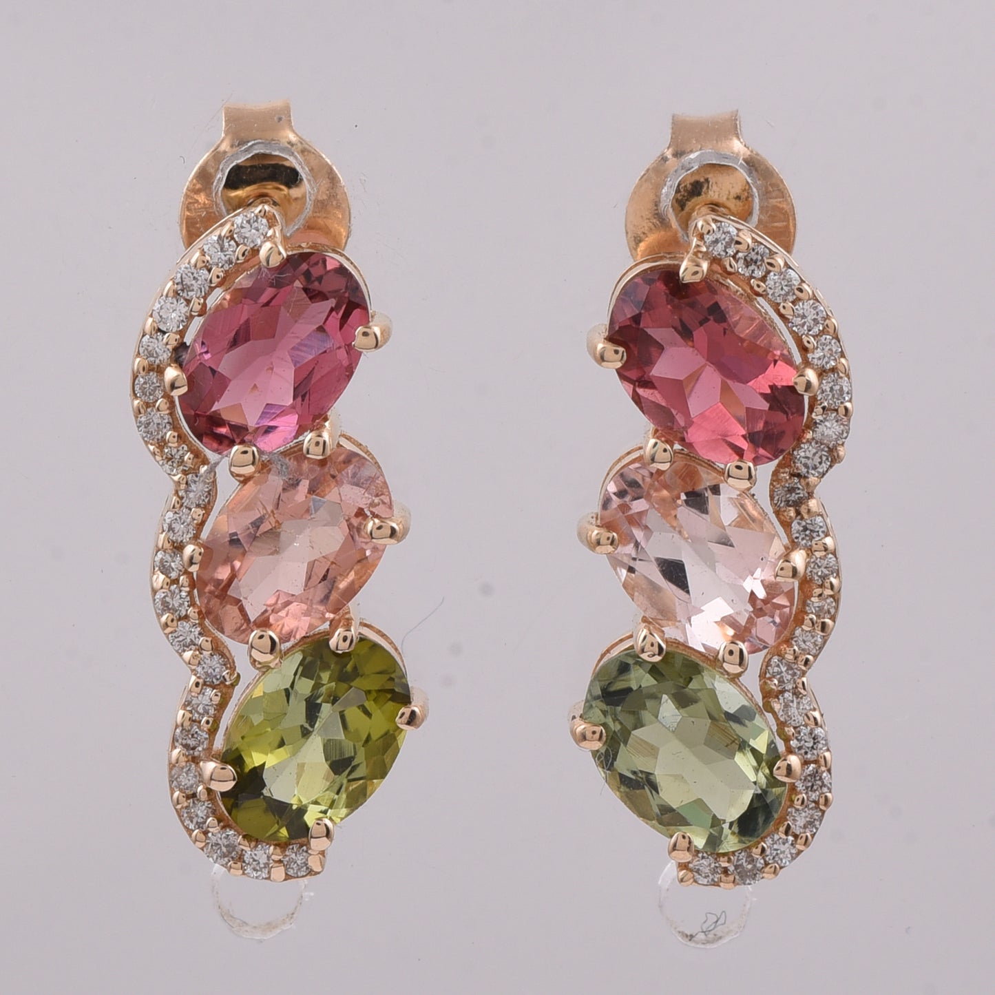 2.54 Ct Oval Natural Multi-Coloured Tourmaline 14K Gold Earrings