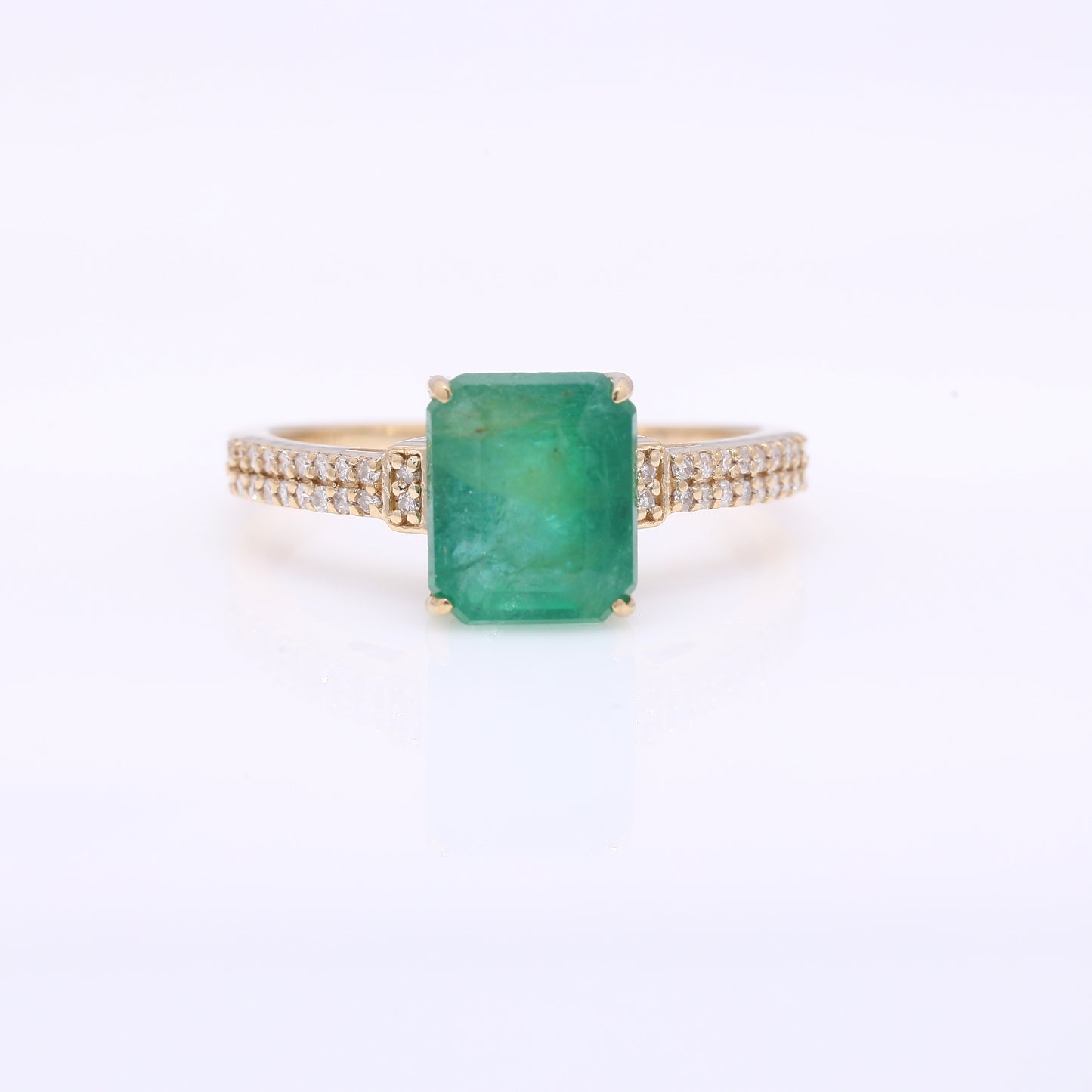 2.98 Ct Octagon Step Cut Natural Emerald 14K Gold Ring