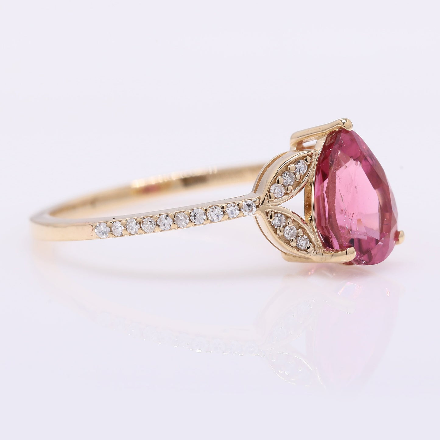 1.40 Ct Pear Mixed Cut Natural Pink Tourmaline 14K Gold Ring
