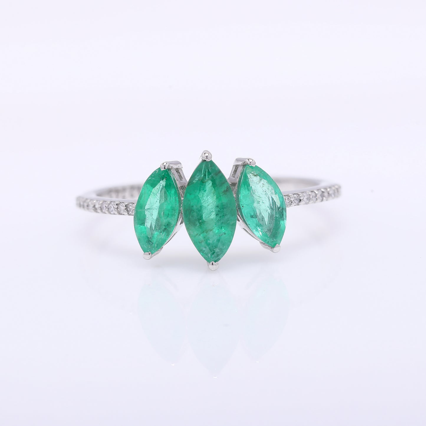 1.21 Ct Marquise Mixed Cut Natural Emerald 950 Platinum Ring