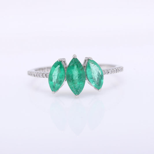 1.21 Ct Marquise Mixed Cut Natural Emerald 950 Platinum Ring