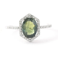 2.14 Ct Oval Mixed Cut Natural Green Sapphire 950 Platinum Ring
