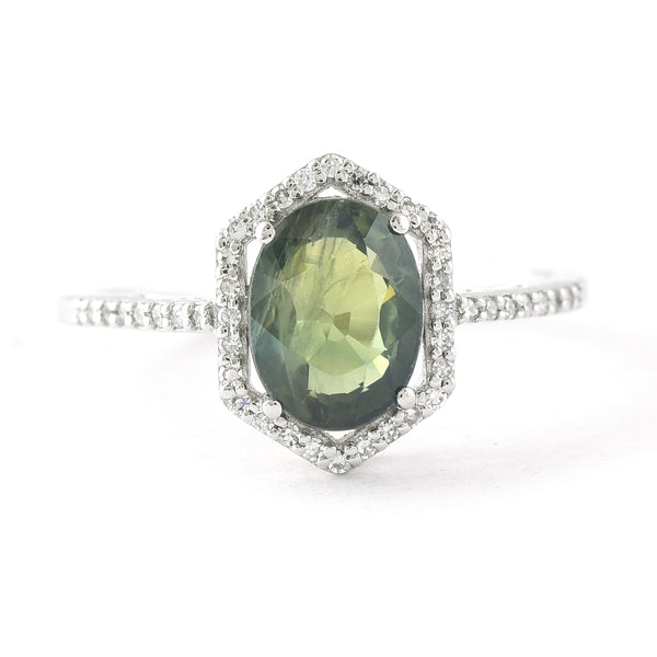 2.14 Ct Oval Mixed Cut Natural Green Sapphire 950 Platinum Ring
