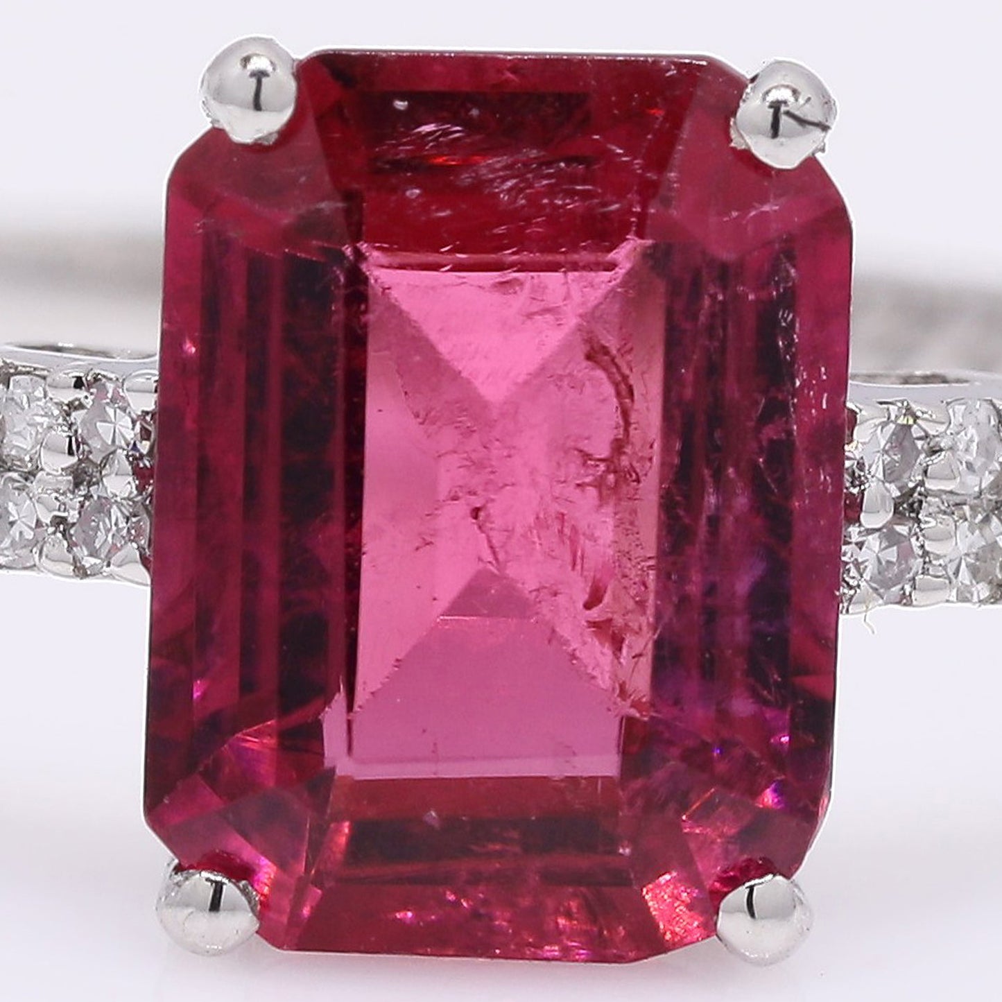 1.95 Ct Octagon Step Cut Natural Rubellite 950 Platinum Ring