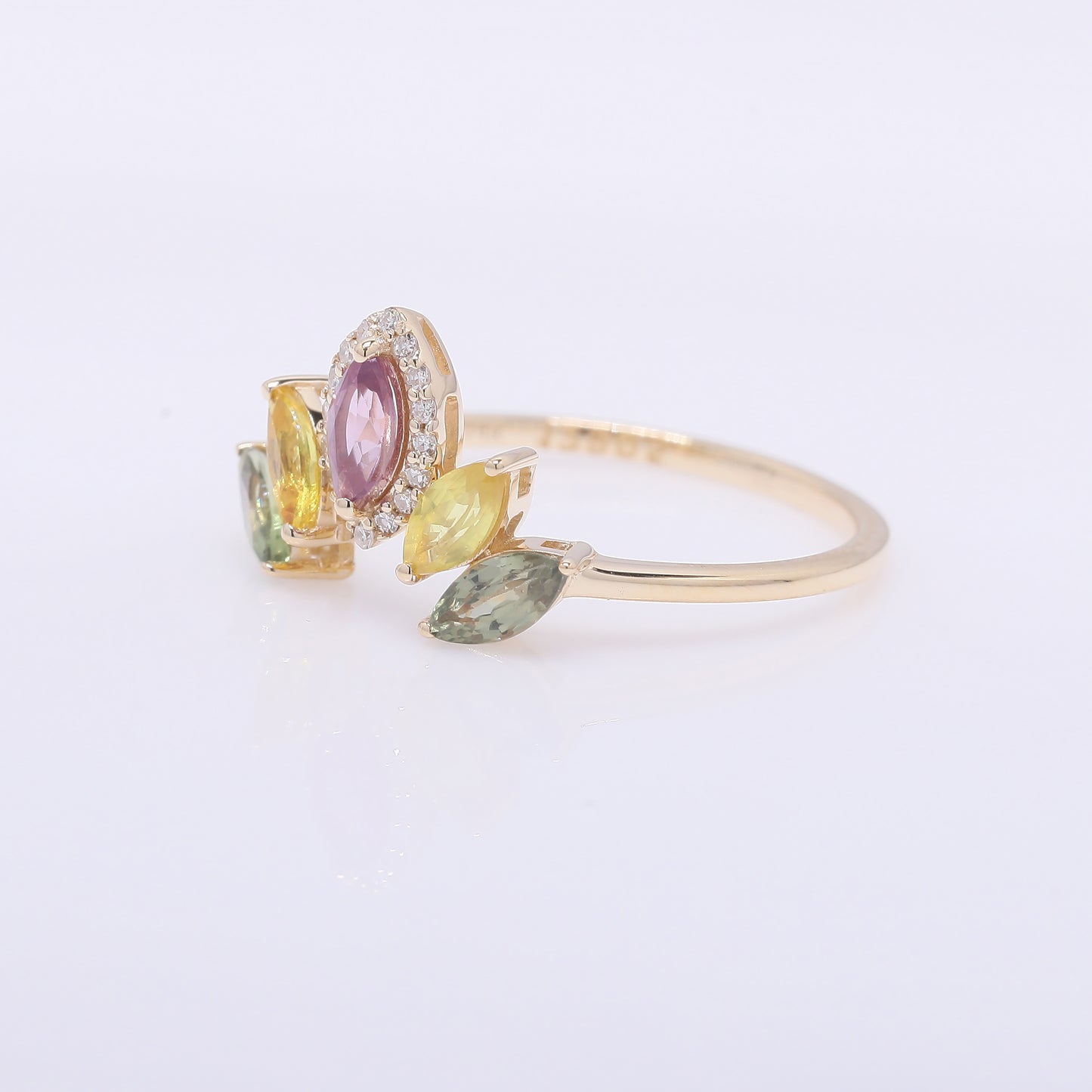 1.09 Ct Marquise Mixed Cut Natural Multi-Coloured Sapphire 14K Gold Ring