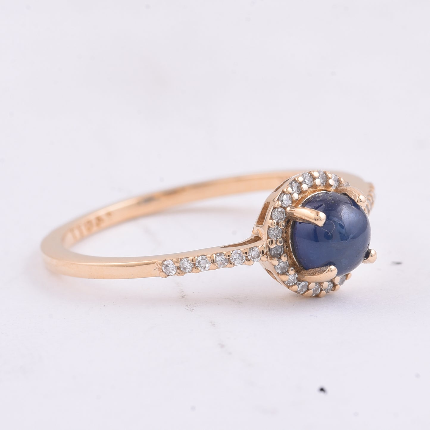 0.96 Ct Round Cabochon Cut Natural Sapphire 14K Gold Ring