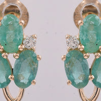 1.53 Ct Oval Natural Emerald 14K Gold Earrings
