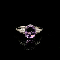 2.60 Ct Oval Amethyst, White Zircon 925 Sterling Silver Ring