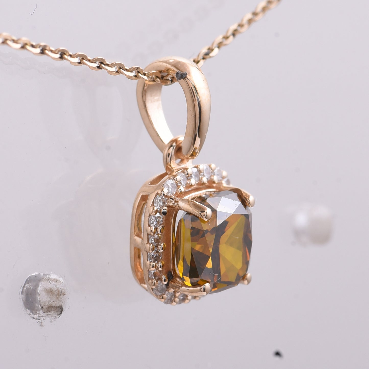 1.08 Ct Cushion Red Diamond 14K Gold Pendant