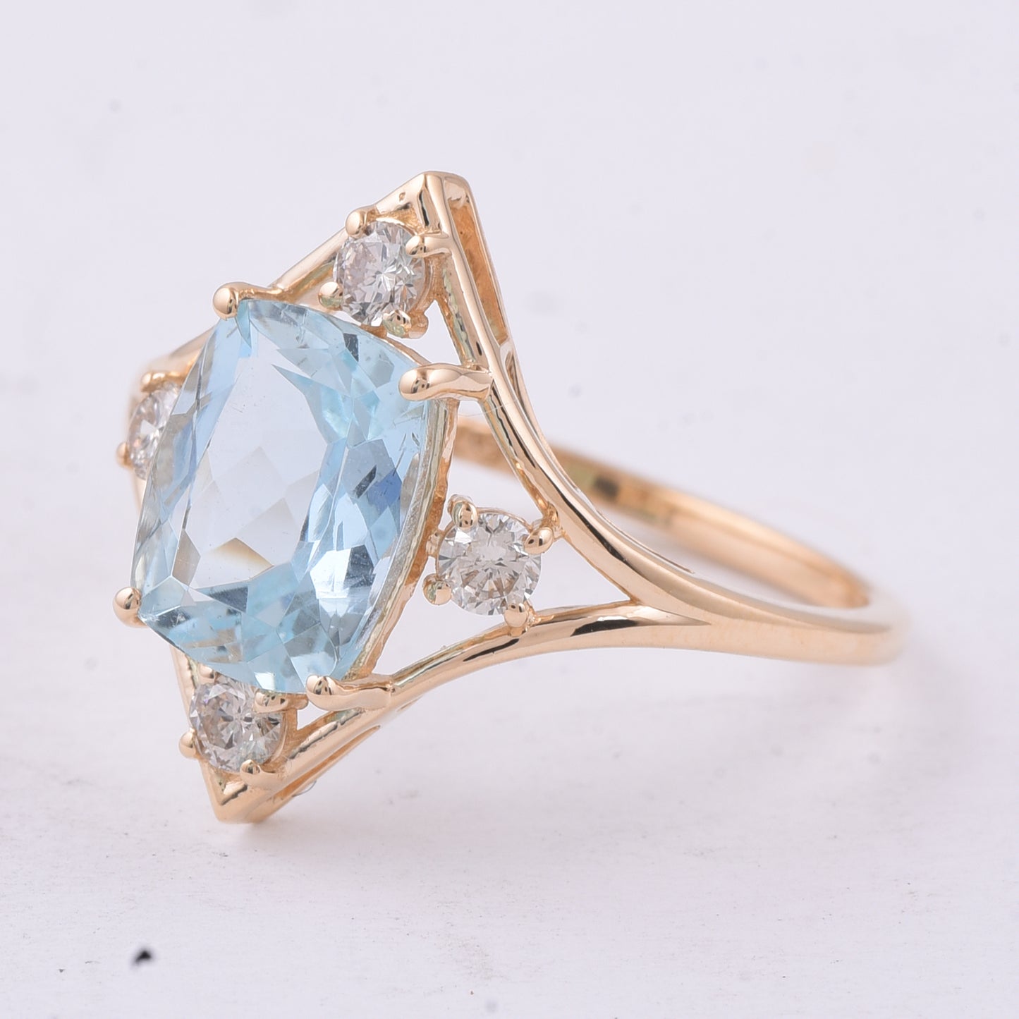 2.22 Ct Cushion Natural Aquamarine 14K Gold Ring
