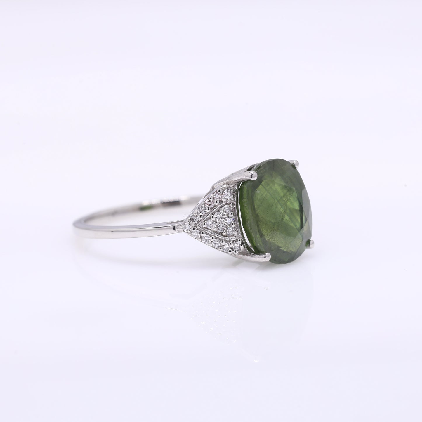 4.45 Ct Oval Mixed Cut Natural Green Sapphire 950 Platinum Ring