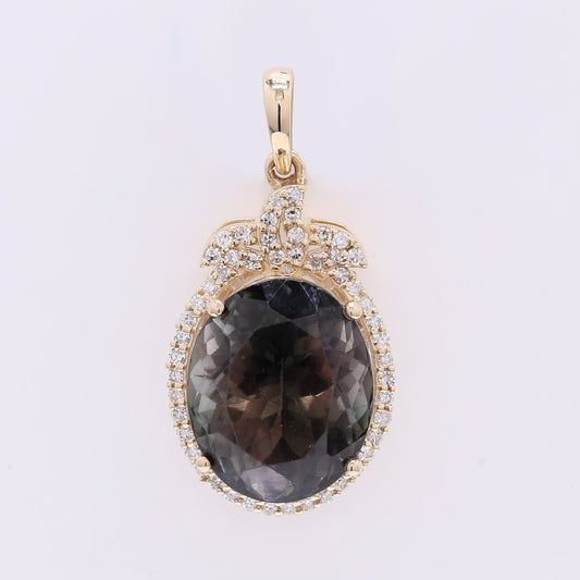 6.86 Ct Oval Mixed Cut Natural Tourmaline 14K Gold Pendant