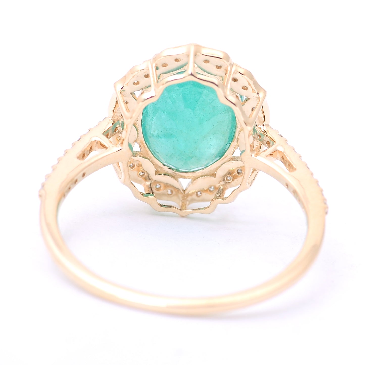 2.38 Ct Oval Mixed Cut Natural Emerald 14K Gold Ring