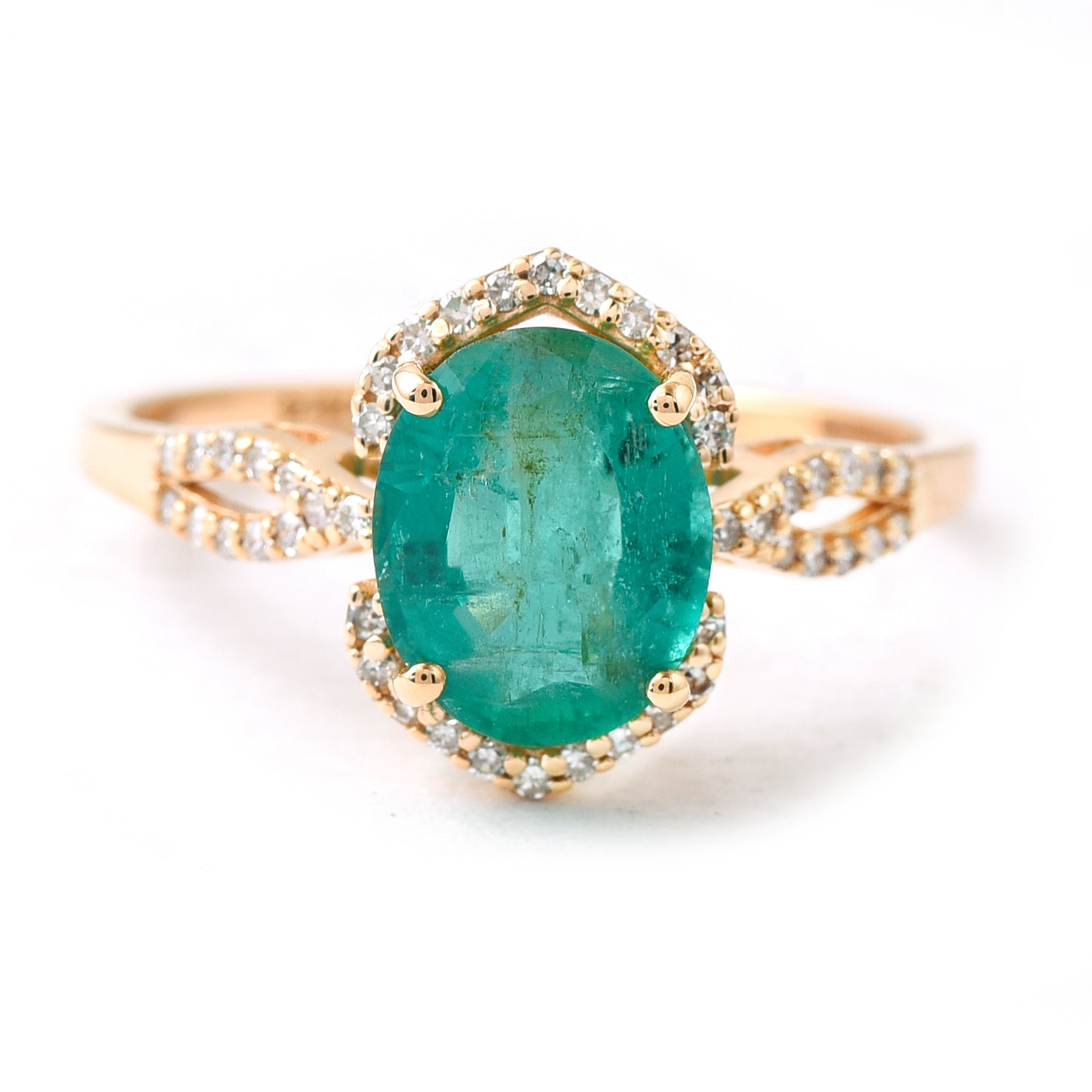 1.89 Ct Oval Mixed Cut Natural Emerald 14K Gold Ring