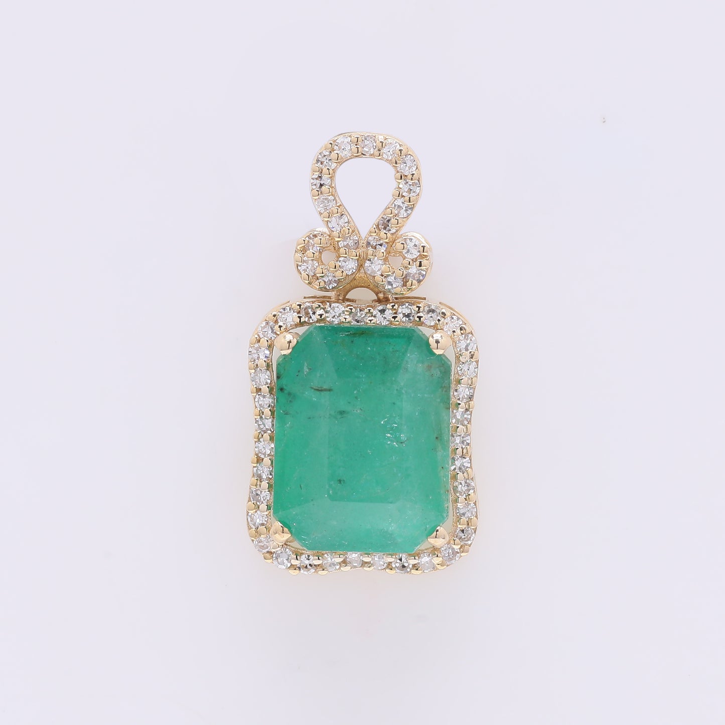 2.94 Ct Octagon Step Cut Natural Emerald 14K Gold Pendant