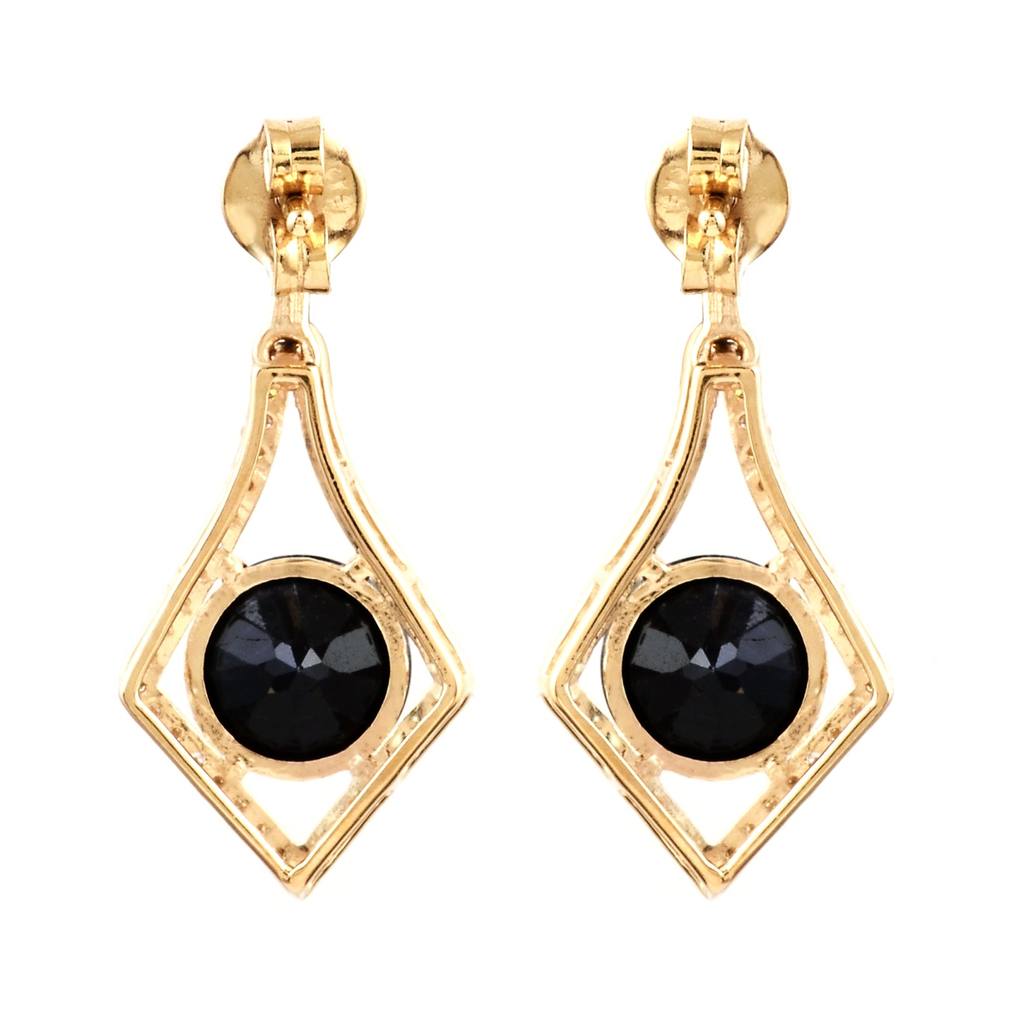 3.44 Ct Round Mixed Cut Natural Corundum Sapphire 14K Gold Earrings