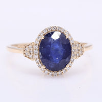 3.10 Ct Oval Mixed Cut Natural Sapphire 14K Gold Ring