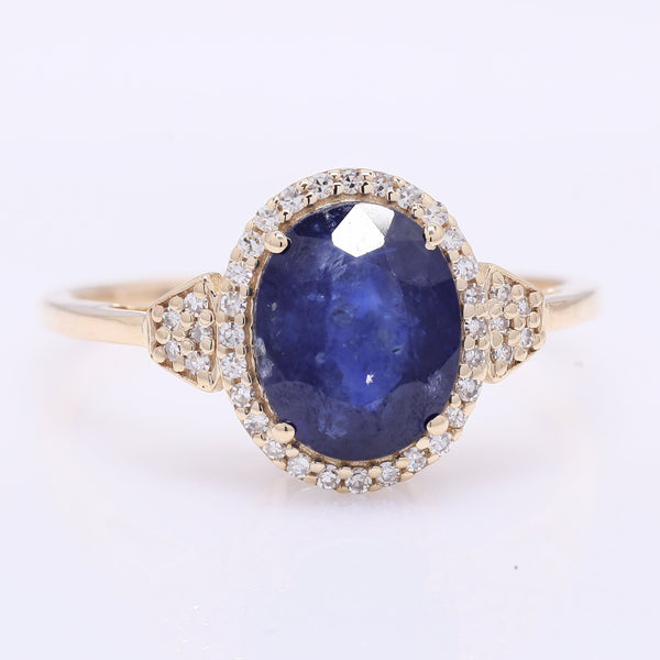 3.10 Ct Oval Mixed Cut Natural Sapphire 14K Gold Ring