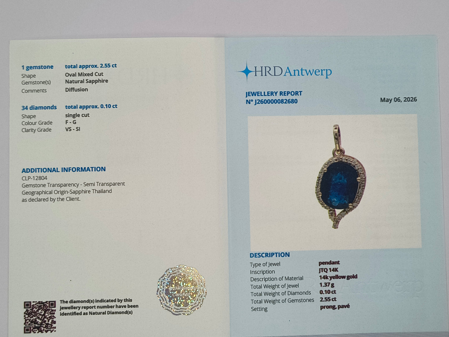 2.65 Ct Oval Mixed Cut Natural Sapphire 14K Gold Pendant