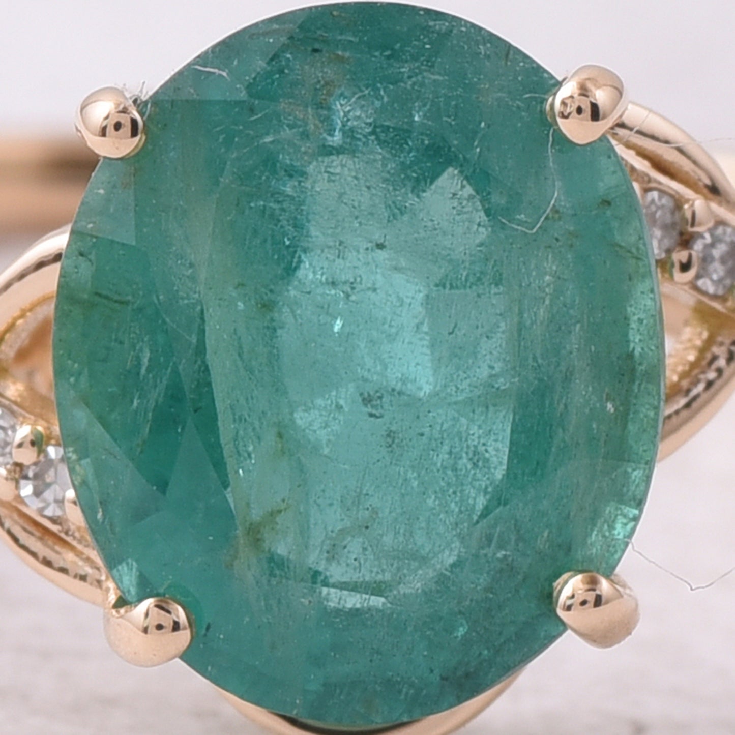2.35 Ct Oval Mixed Cut Natural Emerald 14K Gold Ring