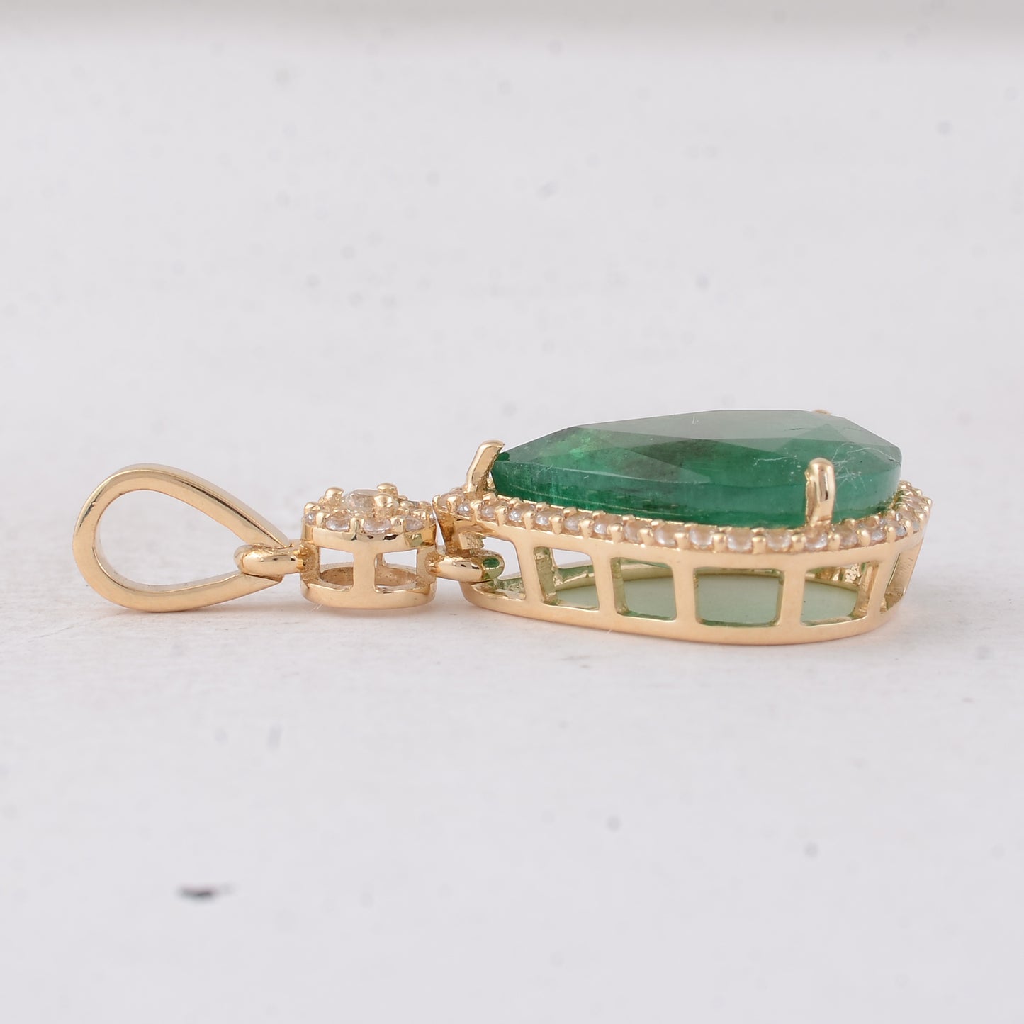 3.41 Ct Pear Emerald 9K Gold Pendant