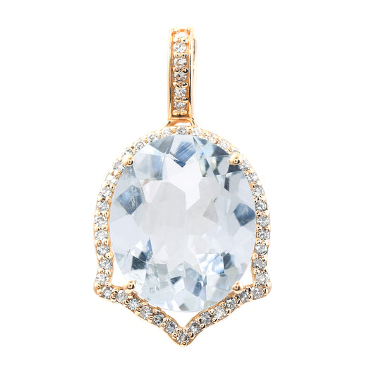 3.94 Ct Oval Mixed Cut Natural Aquamarine 14K Gold Pendant